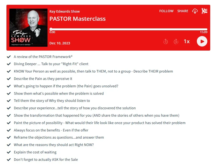 Trang PASTOR Masterclass của Ray Edwards – 12 bước chi tiết cho từng chữ cái P-A-S-T-O-R