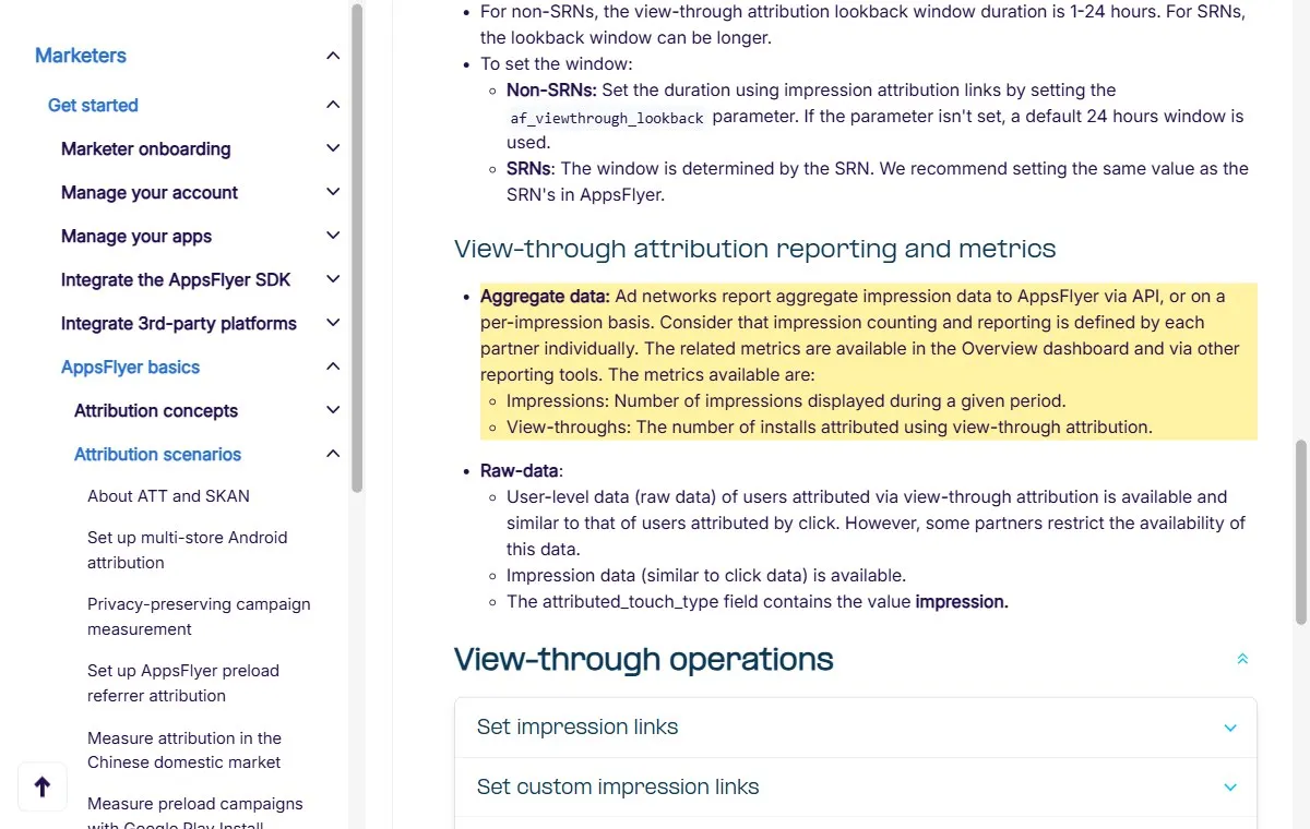 AppsFlyer Knowledge Base – ad network báo impression qua API hoặc từng impression, việc đếm do mỗi đối tác tự định nghĩa