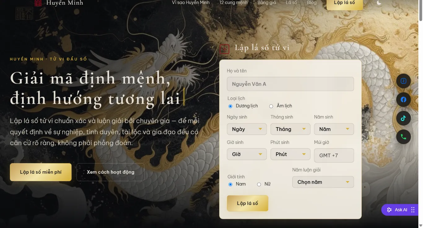 Trang chủ tuvihuyenminh.com — lập lá số tử vi