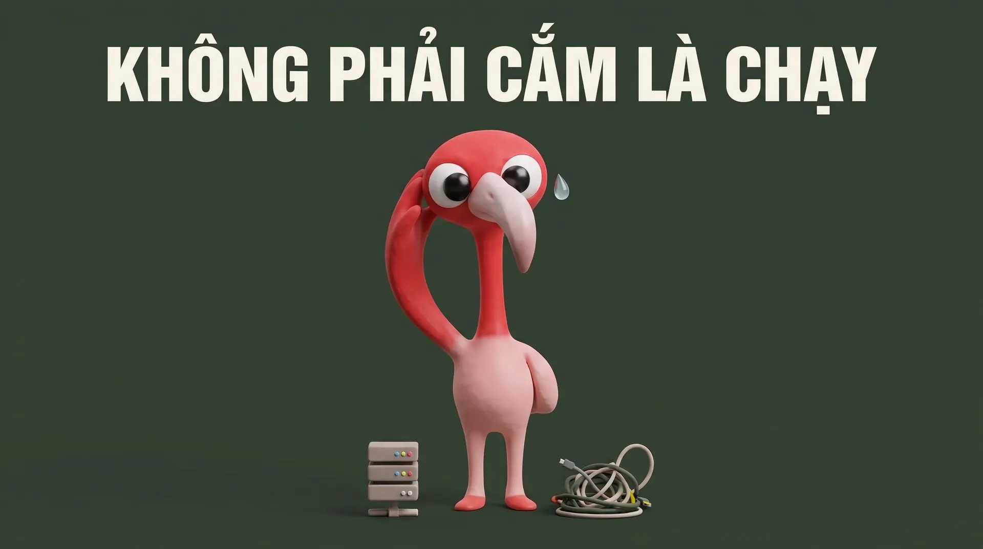 Minh hoạ cảnh báo – WeKnora đòi hỏi hạ tầng kỹ thuật thật (server, dây nối phức tạp), không phải công cụ cắm là chạy