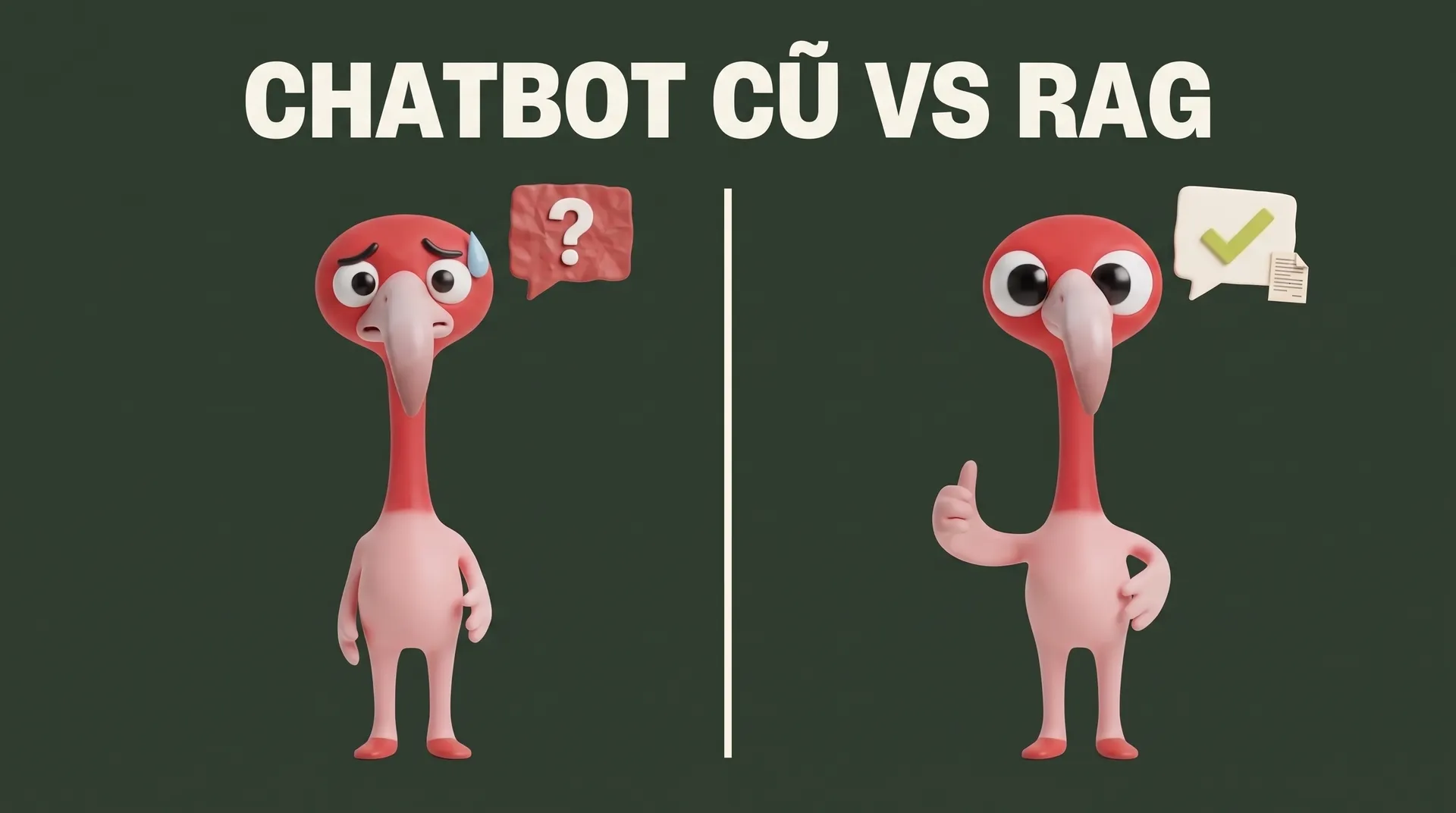 So sánh chatbot cũ (lo lắng, trả lời có dấu hỏi) với chatbot RAG kho kiến thức (tự tin